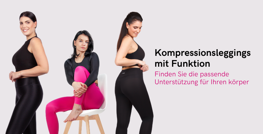 Frauen tragen die Kompressionsleggings von LIPOELASTIC - Finden SIe die passende Leggings für Ihre Bedürfnisse - ACTIVE, FLOW oder MOTION 